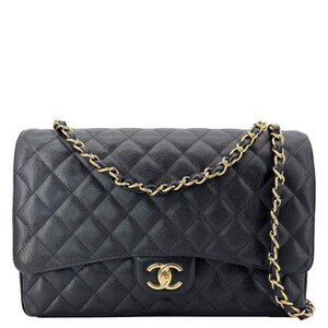Chanel  Maxi Classic Double Flap Caviar Leather Shoulder Bag Black